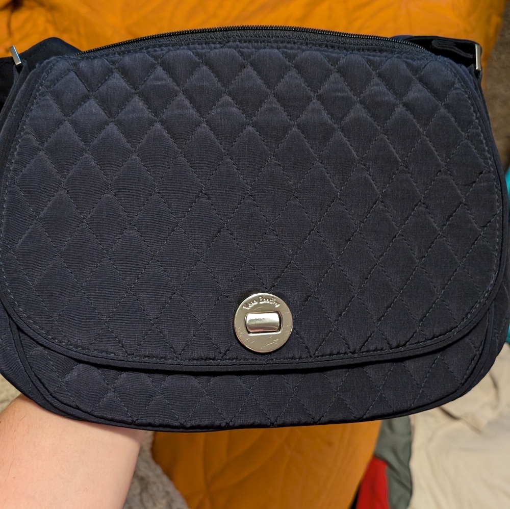 Vera Bradley Microfiber Saddle Crossbody, navy blue